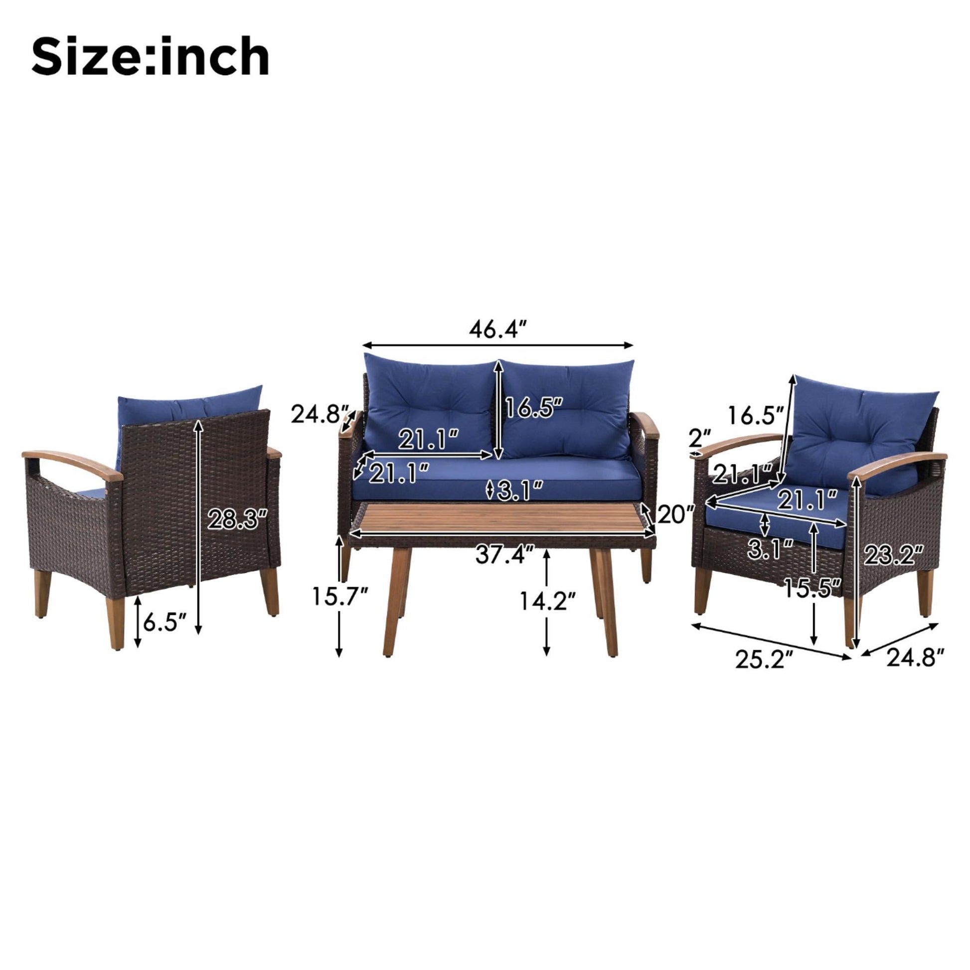 4 Piece Garden Furniture, Patio Seating Set Hearth and Haven