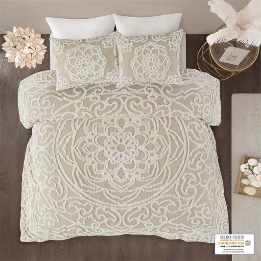 Laetitia - King 3 Piece Tufted Duvet Cover Set - Taupe Madison Park