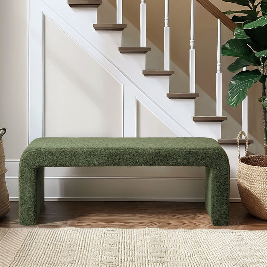 Steve - 52" Boucle Waterfall Bench - Green INK+IVY