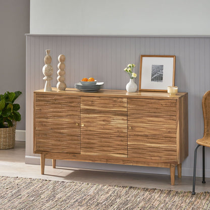 Boho Handcrafted 3 Door Sideboard, Carved Texture & Artisanal Charm - Natural Noble House