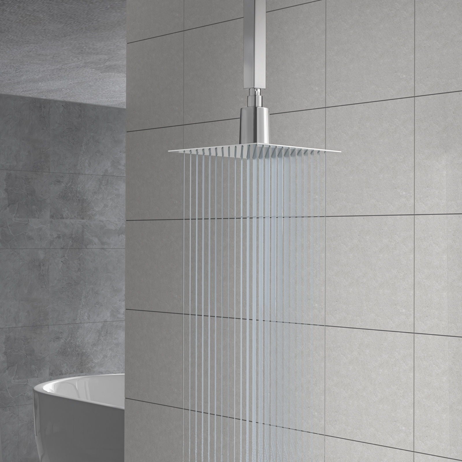 Ultra Thin 8" Square Rain Shower Head 304 Stainless Steel, Wall / Ceiling Mounted Daily Nest