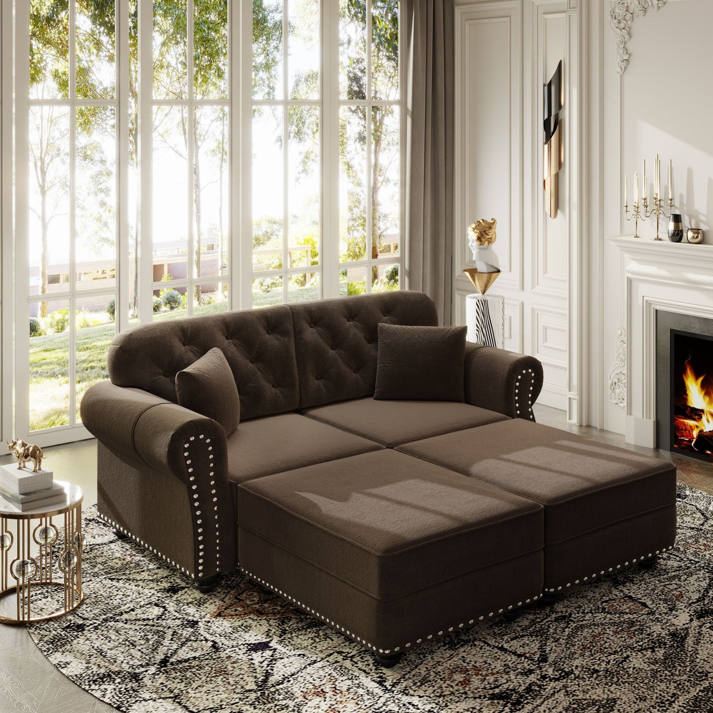 Upholstered Sofa Set With Nailhead Trim And Rolled Armrests, Includes Pillows Home Essentials
