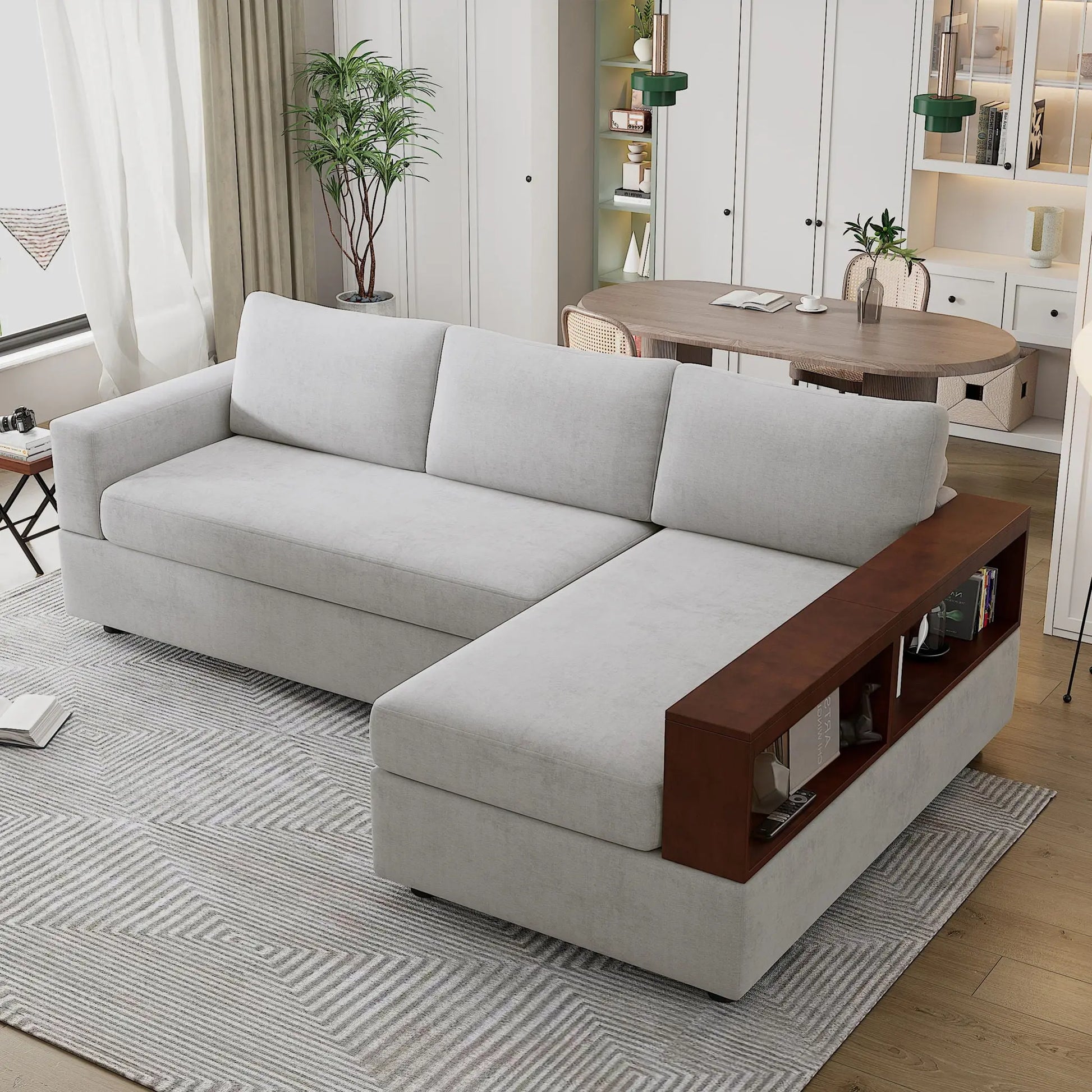 Sectional Sofa Upholstered Sofa Couch With Reversible Armrests For Living Room Noble House