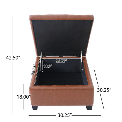 Square Tufted Indoor Ottoman With Lift-Top Storage Noble House