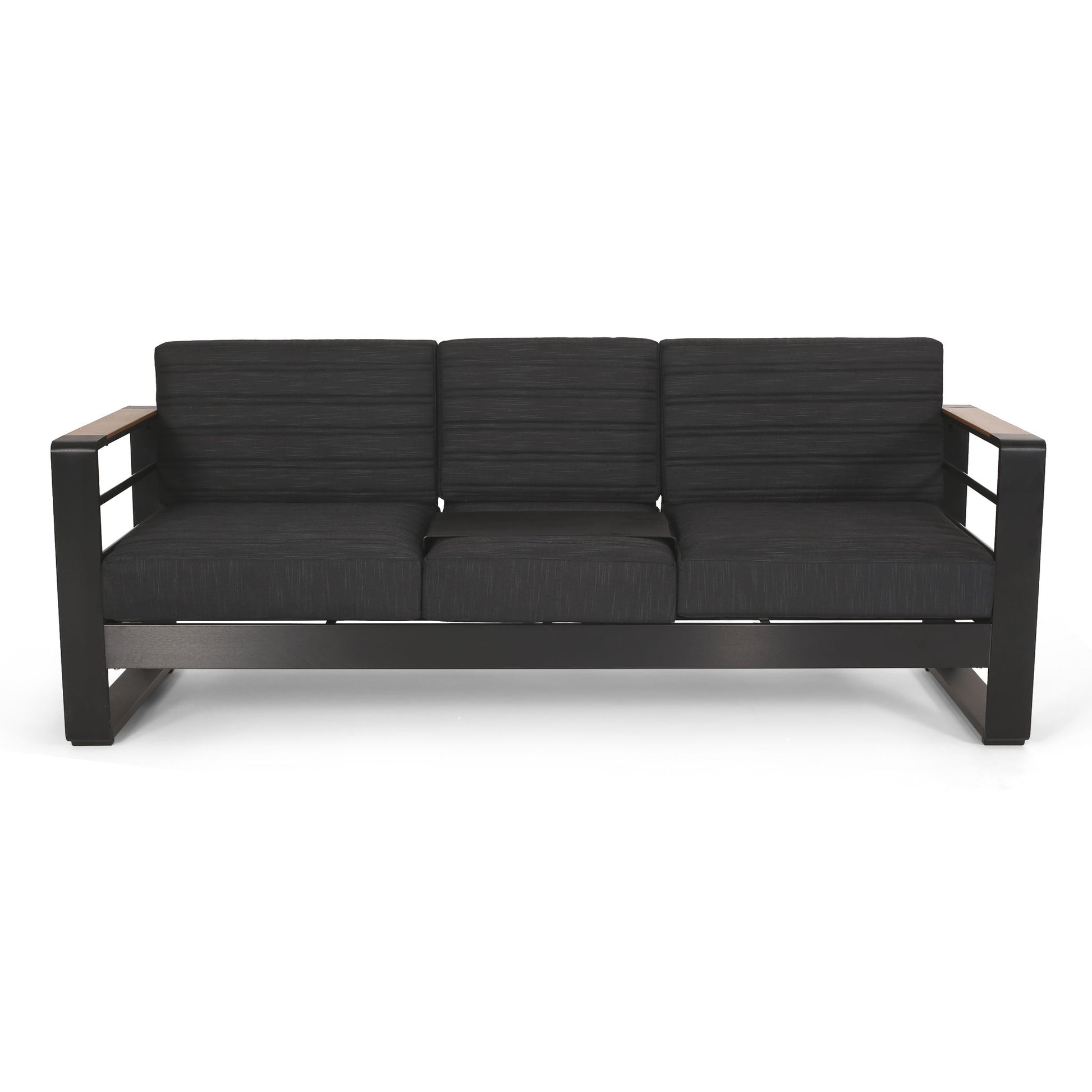 Giovanna - 3 Seater Sofa With Aluminum Frame And Water Repellence Cushions - Black Noble House