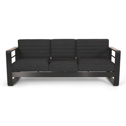 Giovanna - 3 Seater Sofa With Aluminum Frame And Water Repellence Cushions - Black Noble House