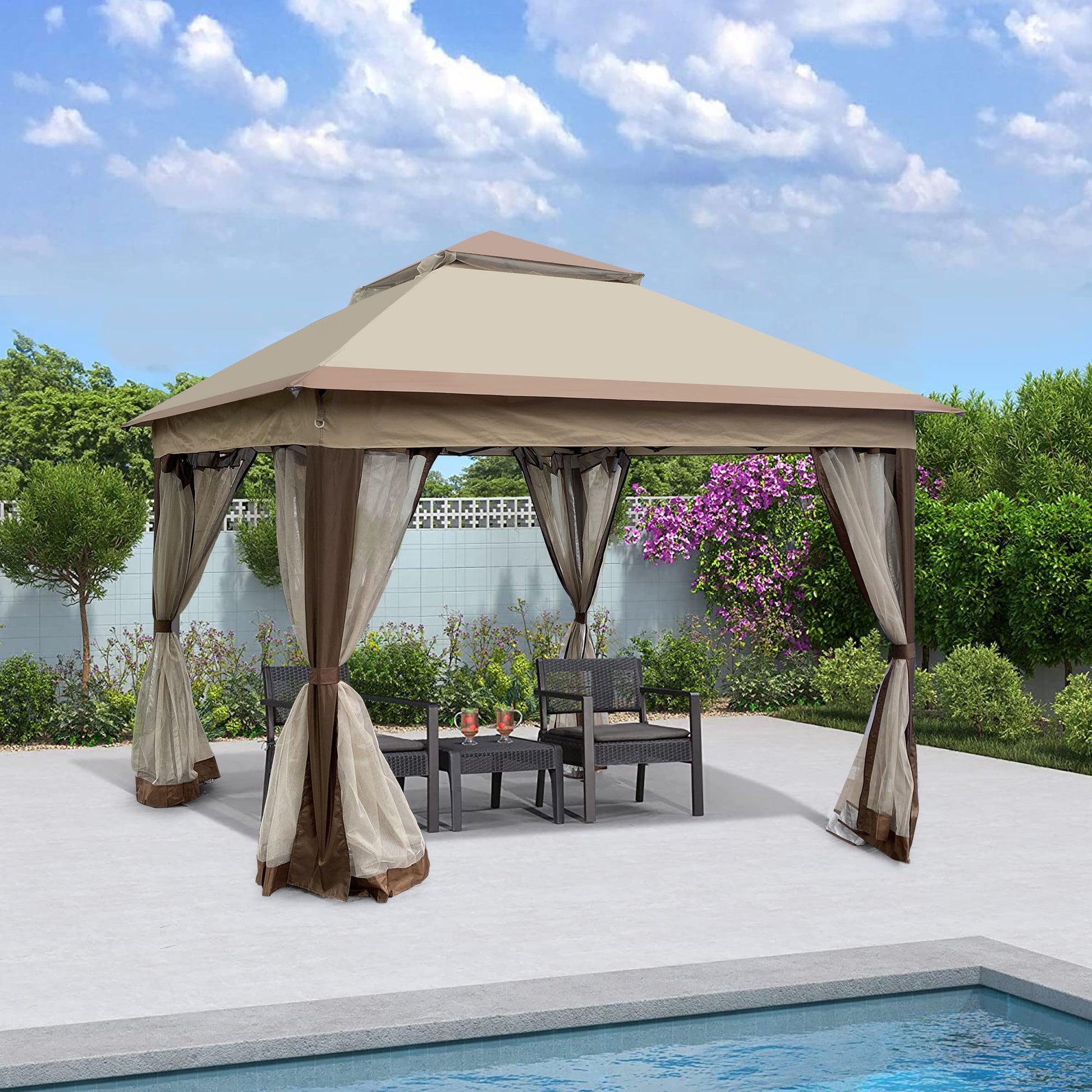 Outdoor Pop Up Gazebo Canopy With 2 Tier Soft Top And Removable Zipper Netting Home Essentials