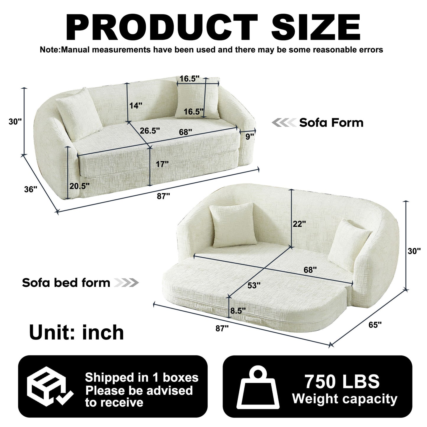 Curved Convertible Sofa, 2 In 1 Fold Out Bed With Pull Out Base And Deep Seat Home Essentials