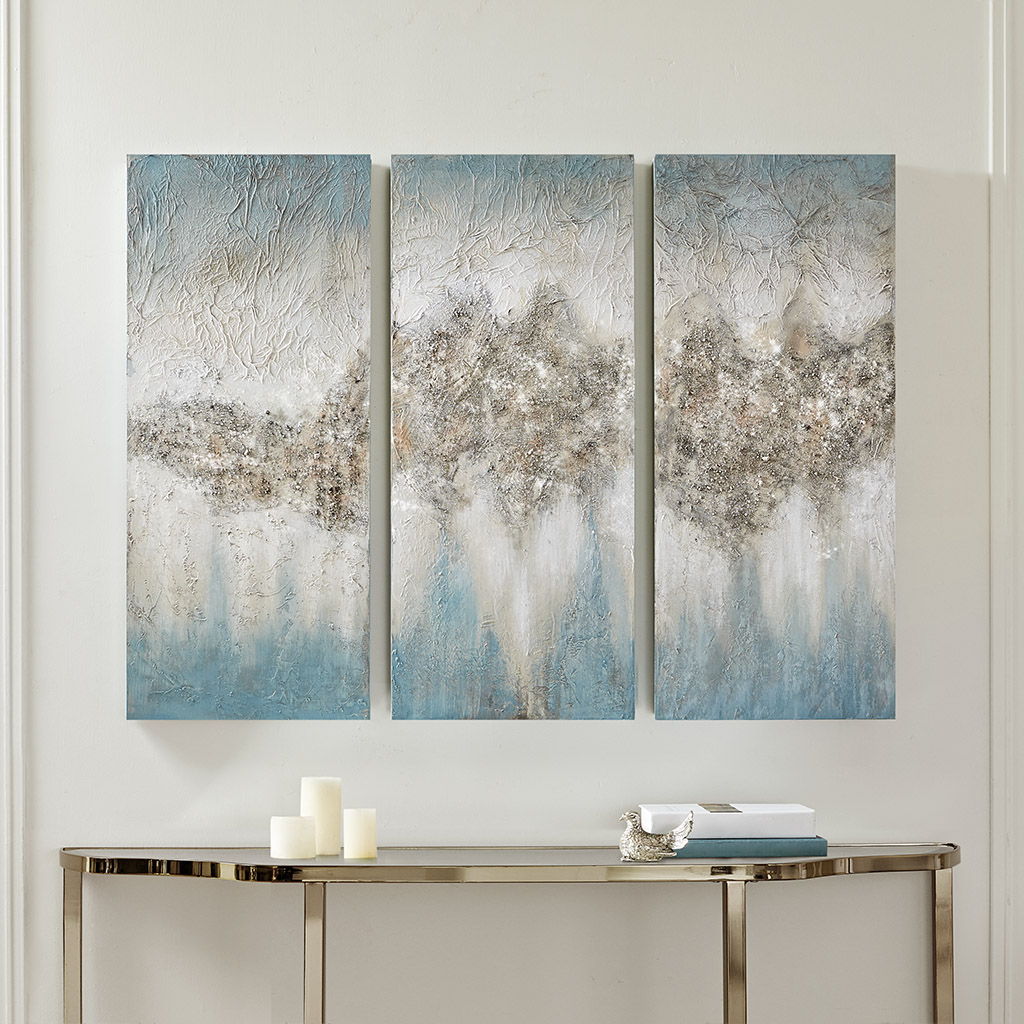 Blue Luminous Hand Painted Canvas (Set of 3) - Blue