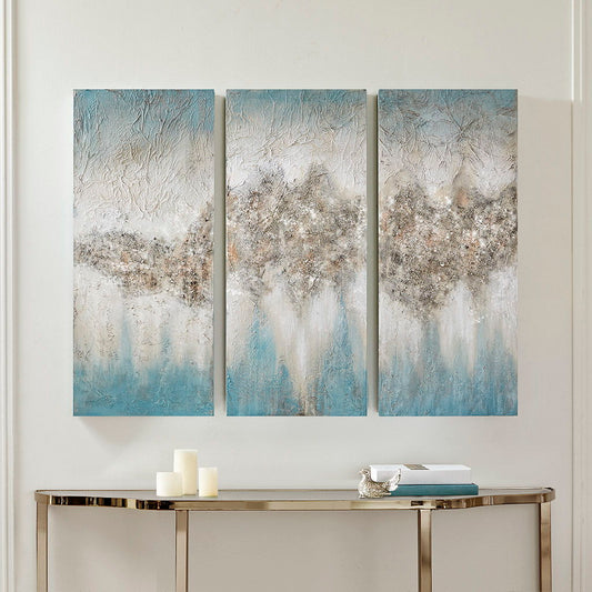 Blue Luminous Hand Painted Canvas (Set of 3) - Blue