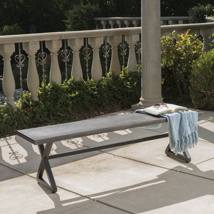 Modern Aluminum Outdoor Dining Bench With X Base Noble House
