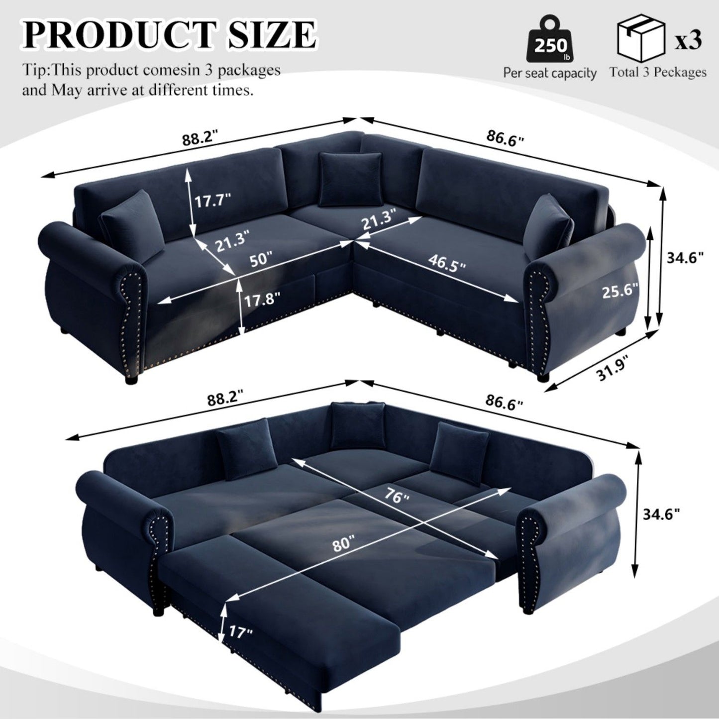 L-Shaped Sofa Couch With Pull-Out Bed Home Essentials