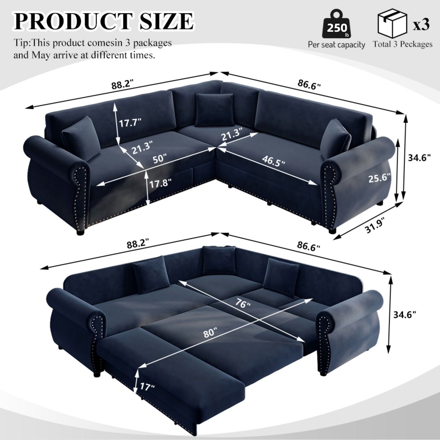 L-Shaped Sofa Couch With Pull-Out Bed Home Essentials