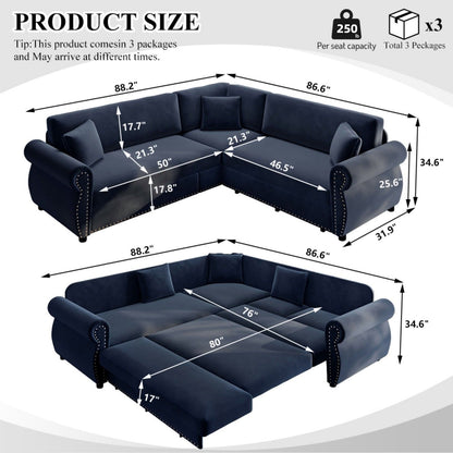 L-Shaped Sofa Couch With Pull-Out Bed Home Essentials