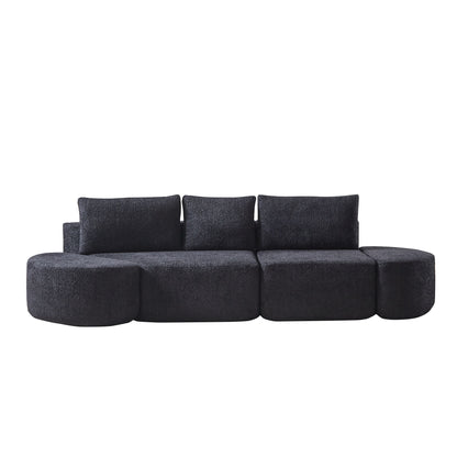 V - Shaped Modular Sofa Set & 3 Pillows And 2 Curved Ottomans For Living Rooms - Black Home Essentials