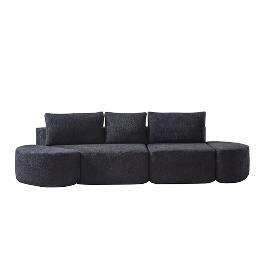 V - Shaped Modular Sofa Set & 3 Pillows And 2 Curved Ottomans For Living Rooms - Black Home Essentials