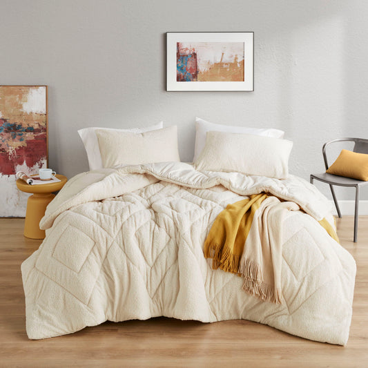 Kyla - King/California King Double Diamond Quilted Teddy Comforter Set - Ivory Super Listing