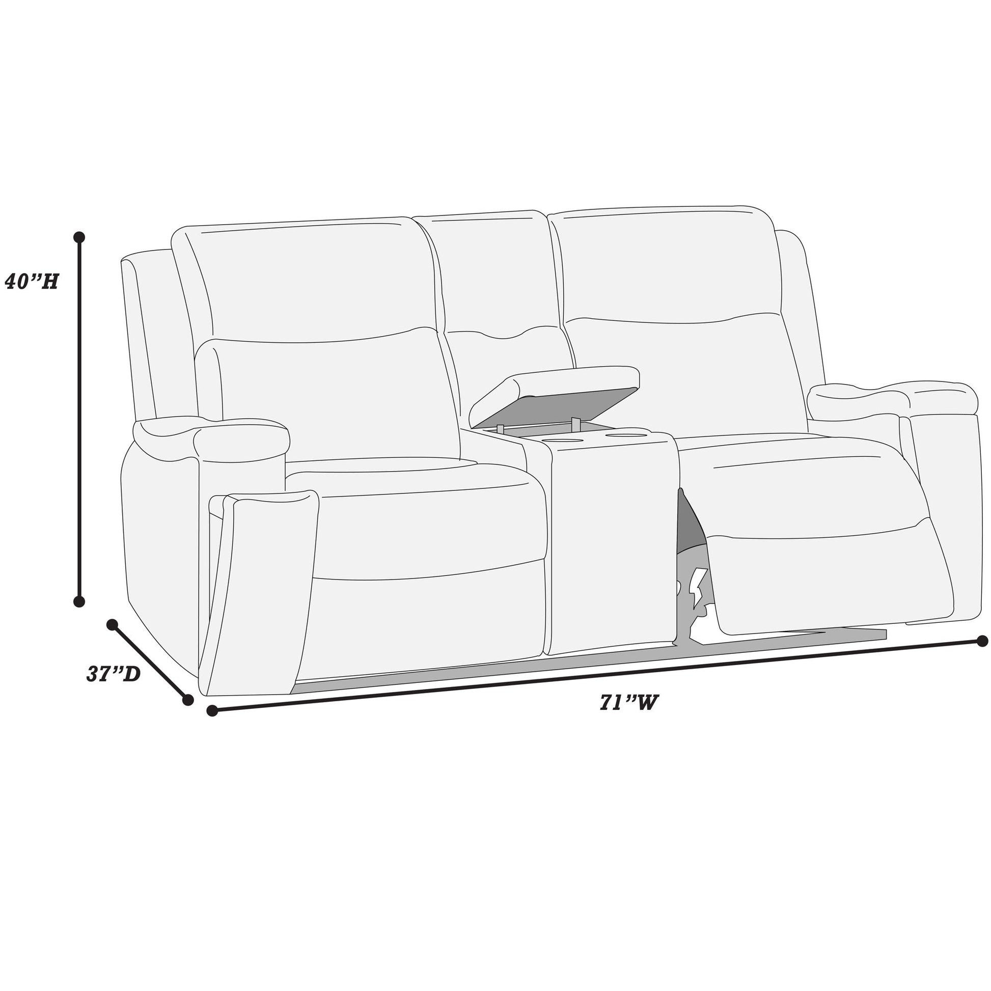 1 Piece Manual Motion Loveseat With Hidden Cup Holders, Plush Back Cushion - Auburn Home Essentials