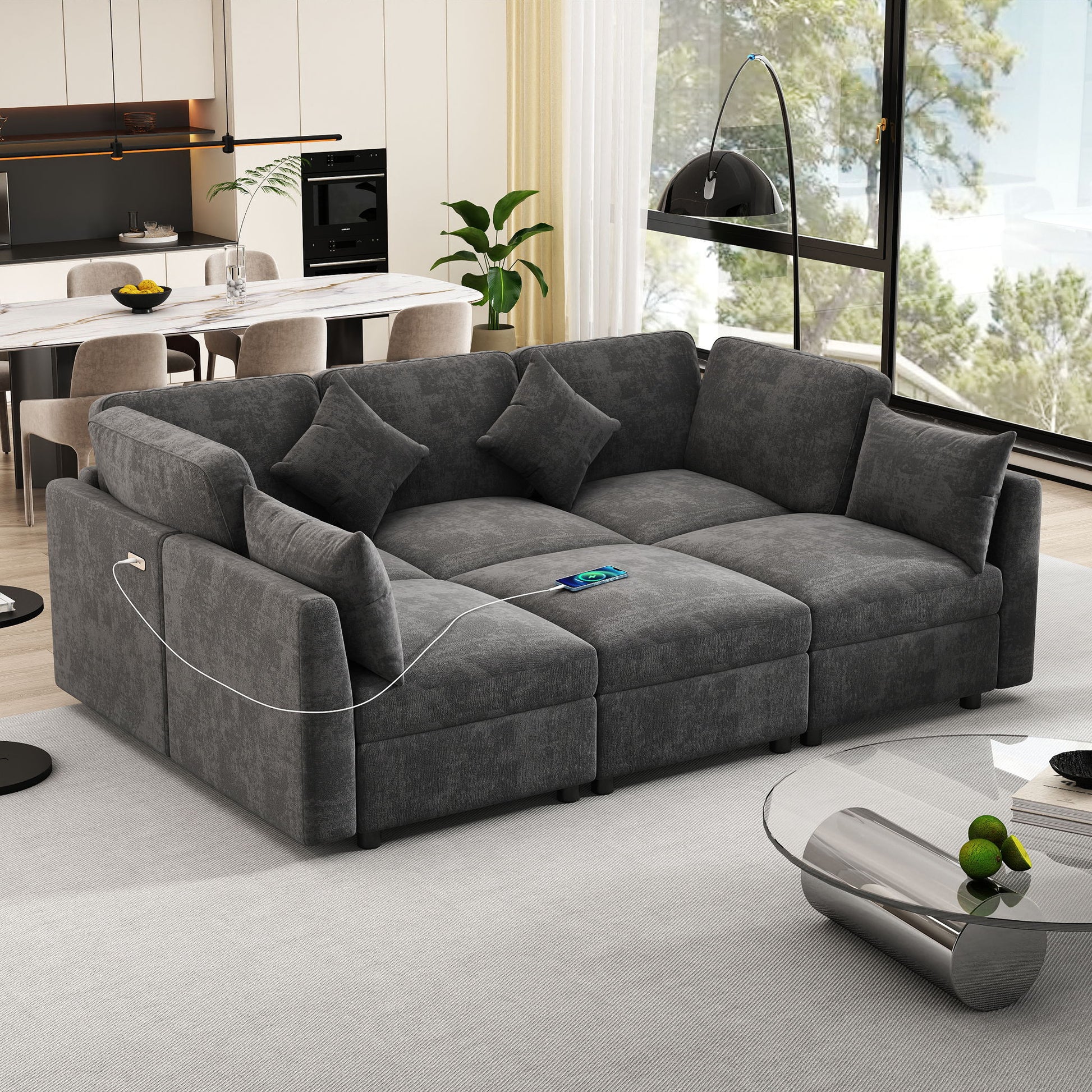 Sectional Sofa Modular U-Shaped With Ottoman & USB Ports Hearth and Haven