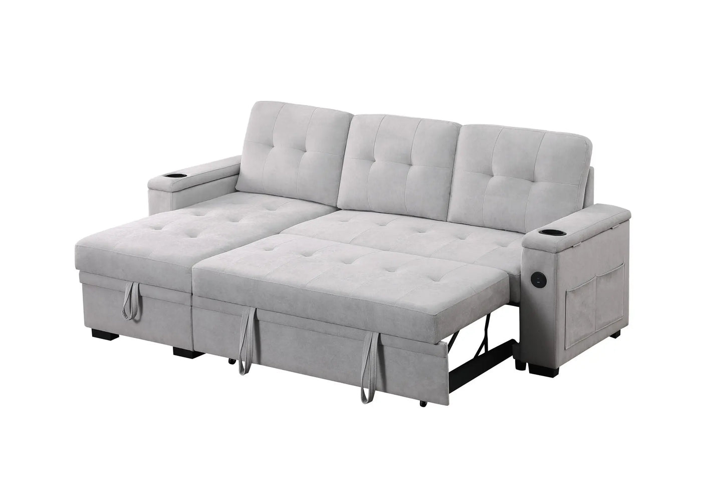 Ashlyn II - 84"W Woven Fabric Reversible Sleeper Sectional Sofa with Storage Chaise Lilola Home