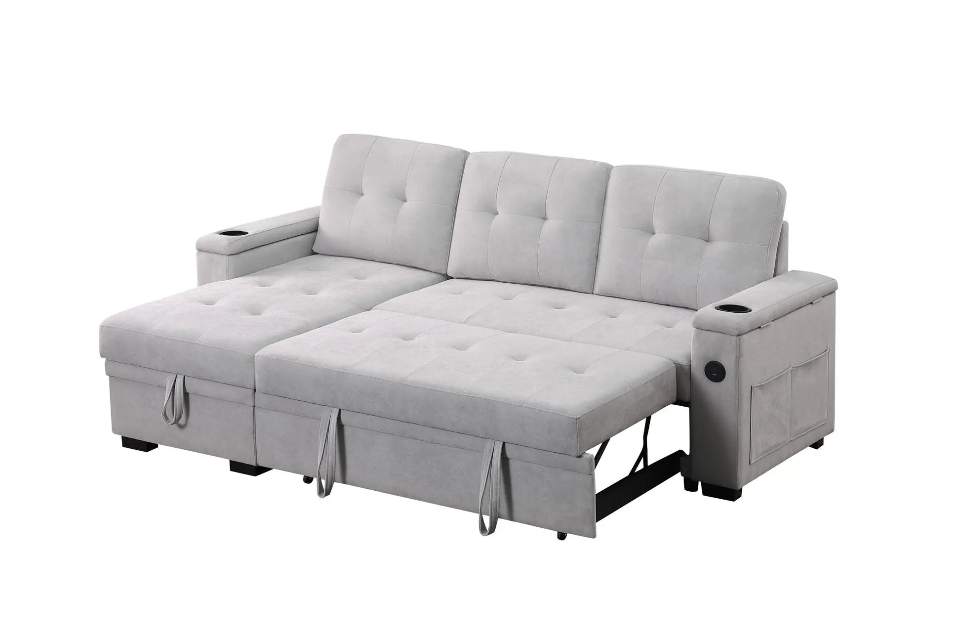 Ashlyn II - 84"W Woven Fabric Reversible Sleeper Sectional Sofa with Storage Chaise Lilola Home