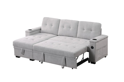 Ashlyn II - 84"W Woven Fabric Reversible Sleeper Sectional Sofa with Storage Chaise Lilola Home