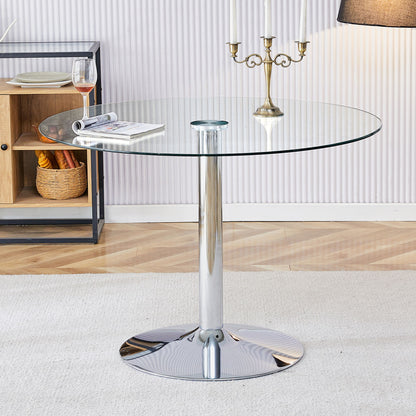 Modern Minimalist Circular Dining Table With Glass Top And Electroplated Metal Legs For Restaurants And Living Rooms - Silver / Transparent Home Essentials