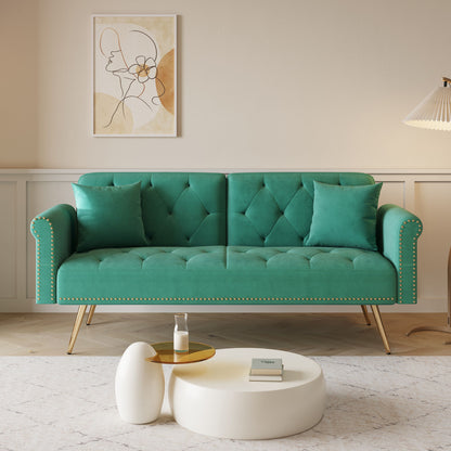 Luxurious Velvet Sofa Bed With Nail Head Trim And Matching Pillow Home Essentials