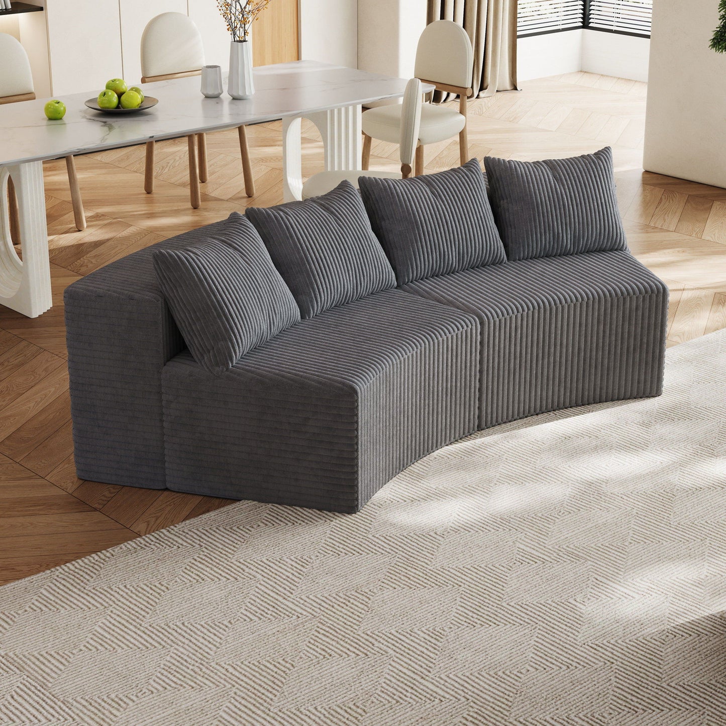 Curved Sectional Sofa With 4 Pillows, Modular Semi Circular Design Home Essentials