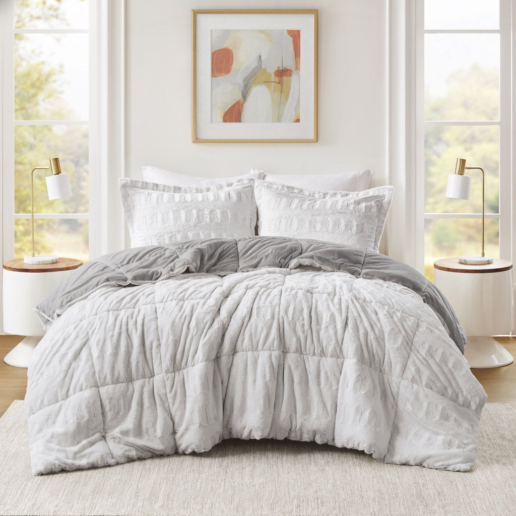 Gia - Back Print Long Comforter Mini Set - Gray Madison Park