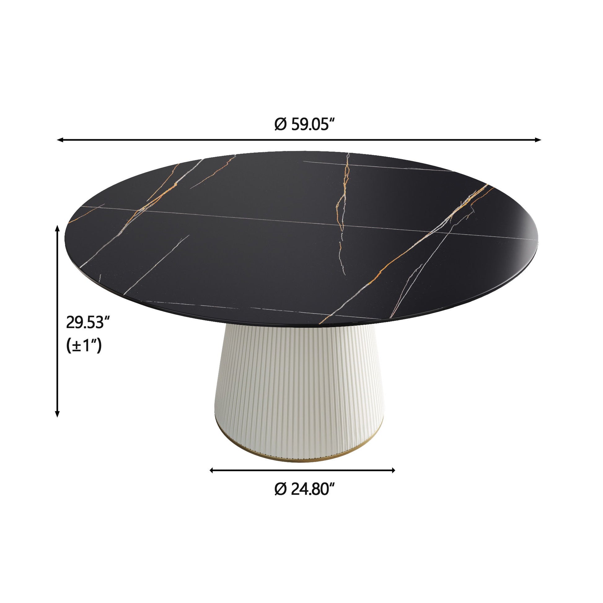 Modern Artificial Stone Round Plywood Base Dining Table, Can Accommodate 8 People, (Not Including Chairs) - Black / Beige Home Essentials