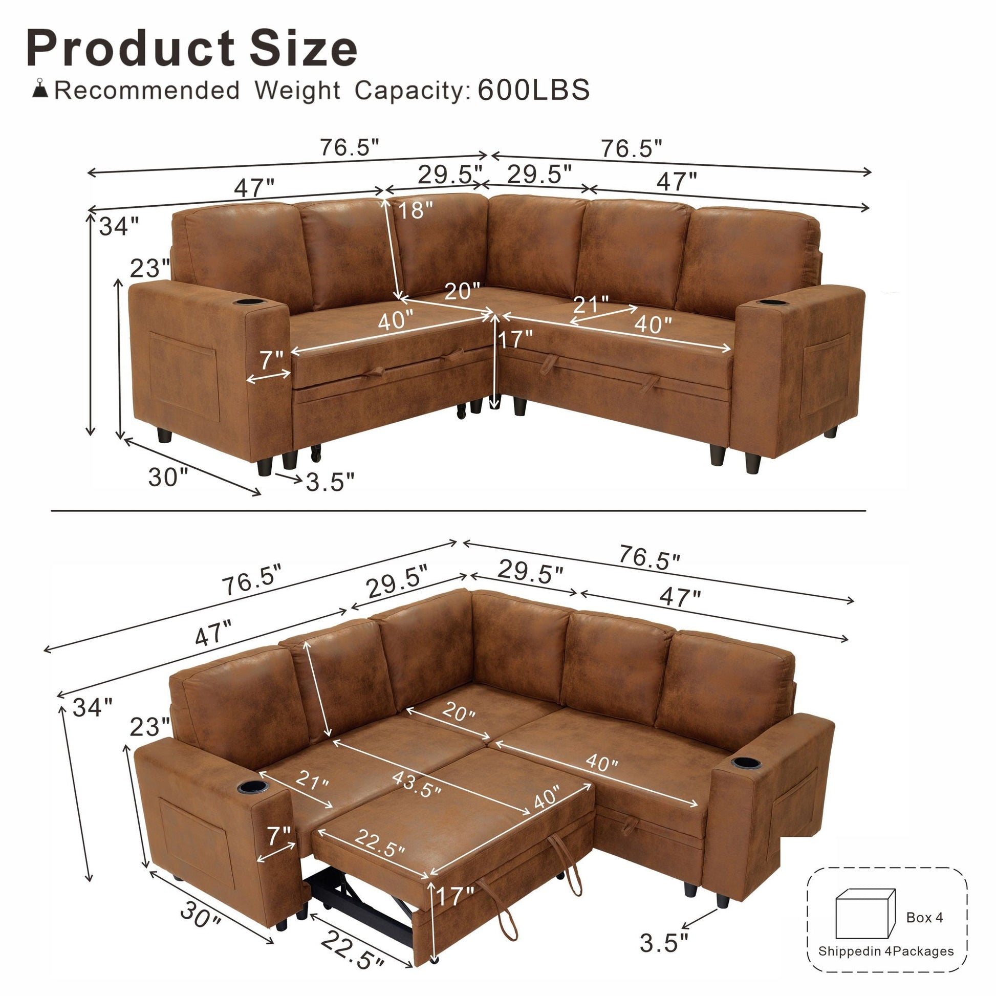 Upholstered L - Shape Sectional Sofa Bed With Pull Out Sleeper And Storage Home Essentials