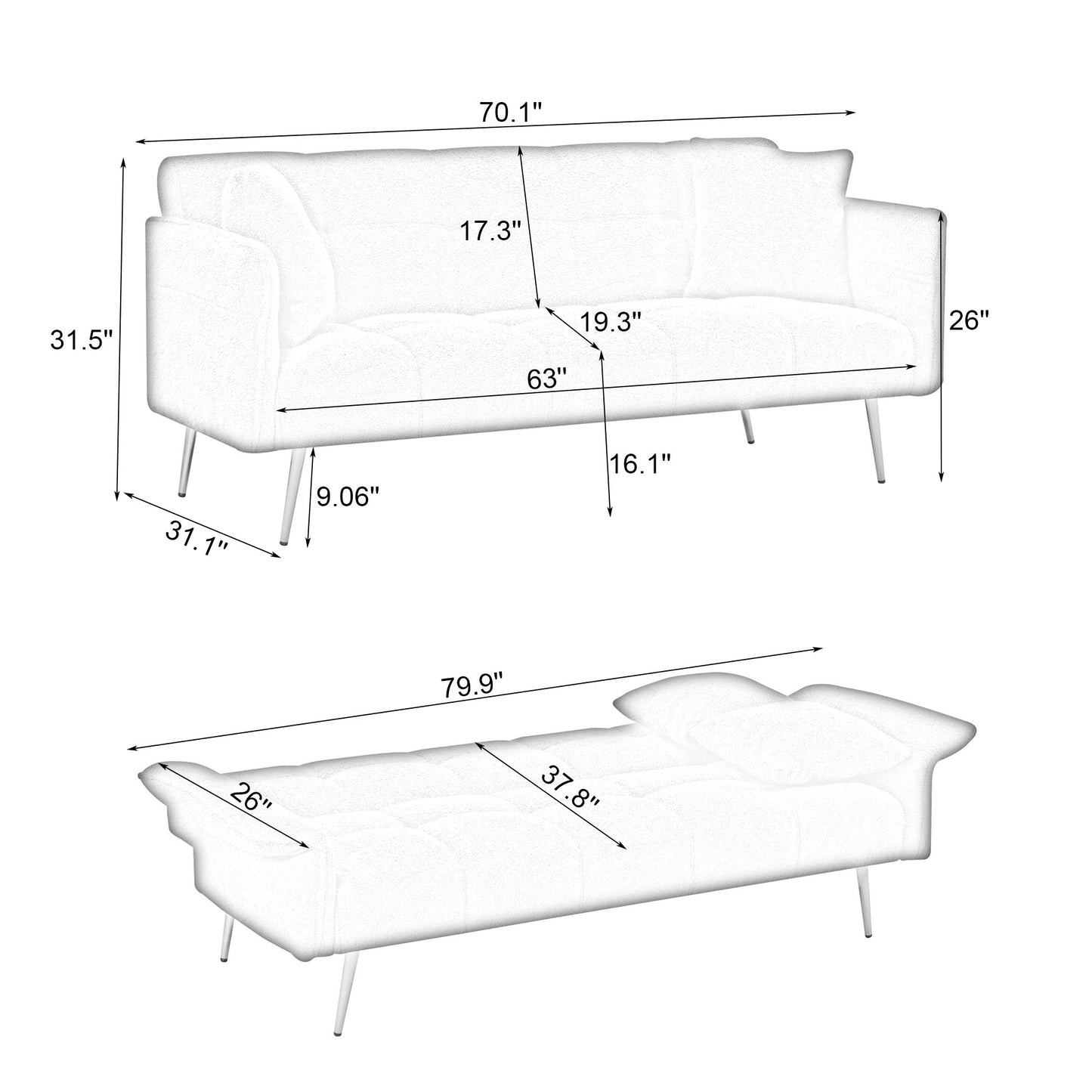 Convertible Double Futon Sofa Bed With Folding Armrests For Living Rooms Home Essentials