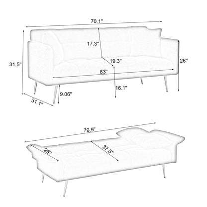 Convertible Double Futon Sofa Bed With Folding Armrests For Living Rooms Home Essentials