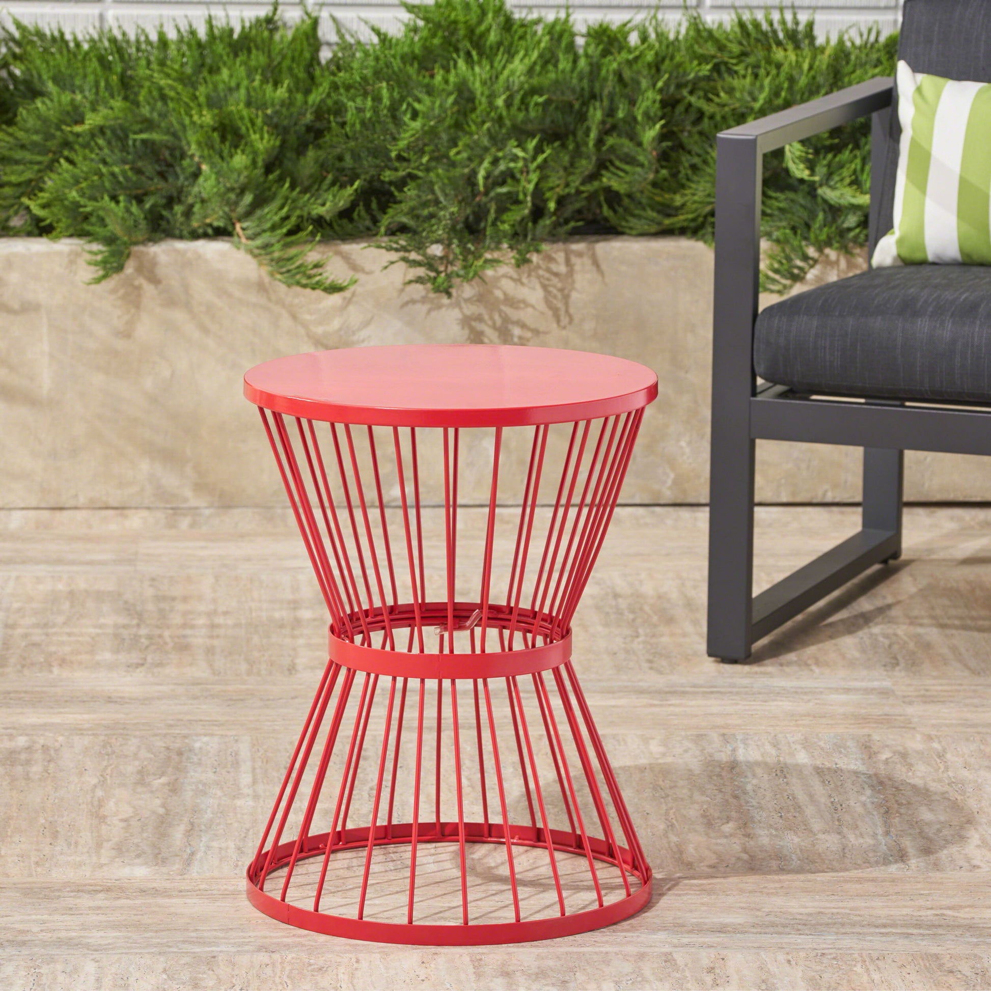 Lassen - Modern Outdoor Side Table With Hourglass Design Noble House