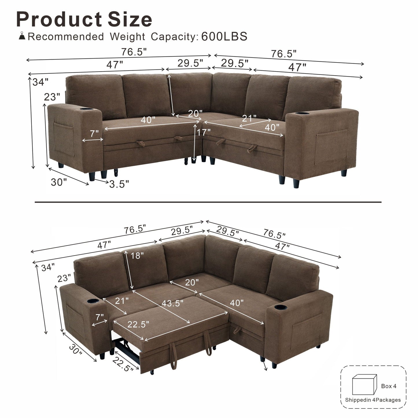 Upholstered L - Shape Sectional Sofa Bed With Pull Out Sleeper And Storage Home Essentials