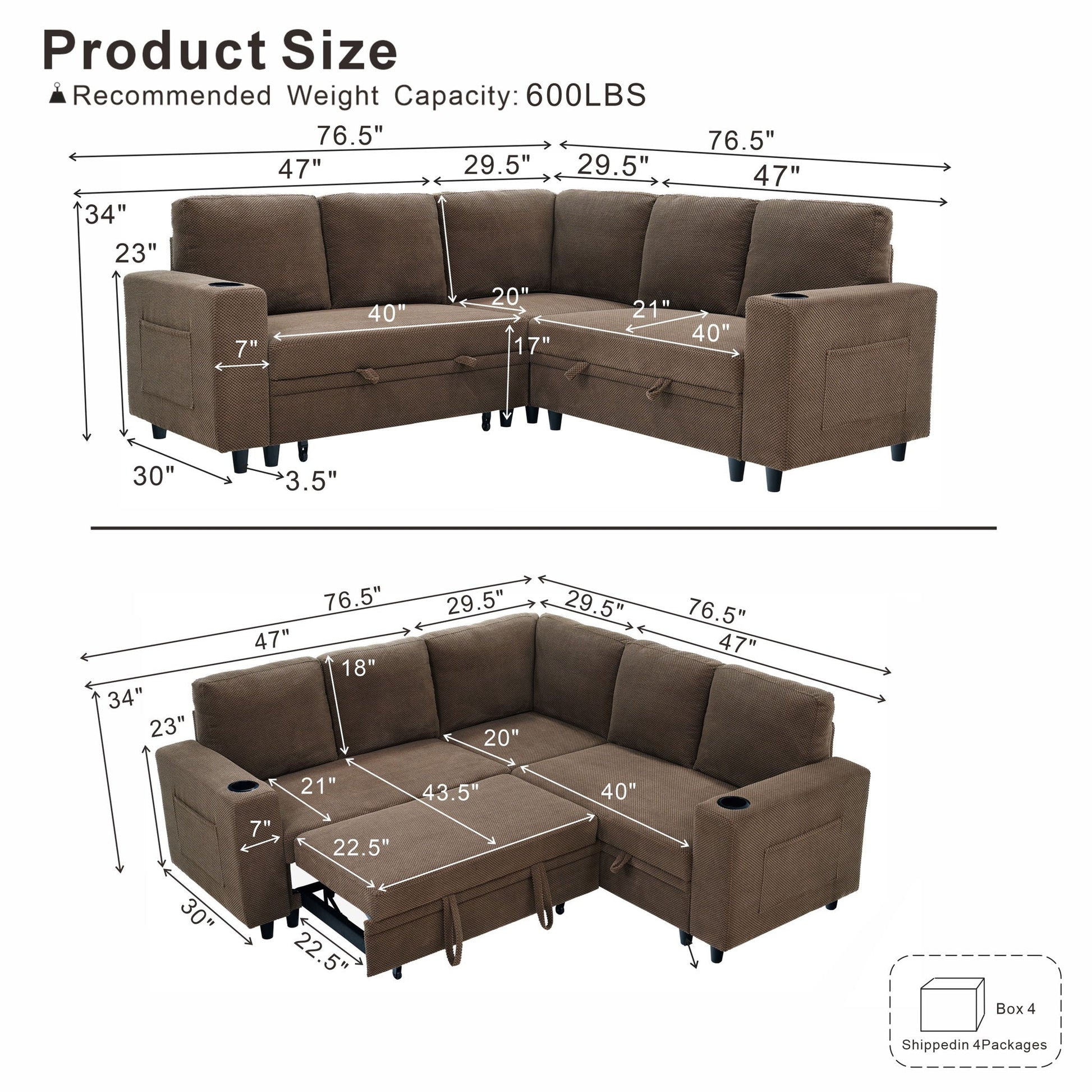 Upholstered L - Shape Sectional Sofa Bed With Pull Out Sleeper And Storage Home Essentials