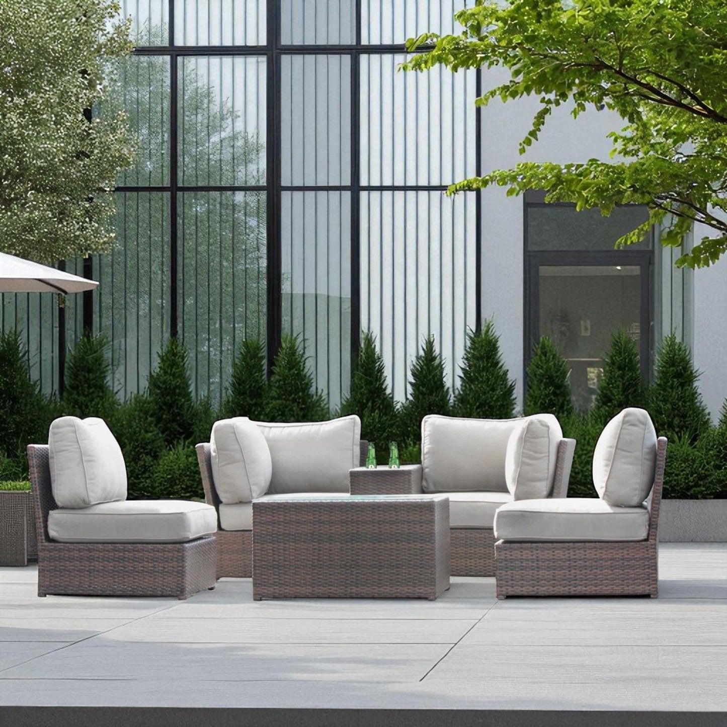 Comfortable Modern Patio Rattan Sectional Set With Cushions LSI Patio Furniture
