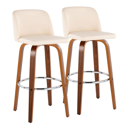 Toriano - Mid Century Modern Fixed Height, Barstool With Swivel With Round Footrest (Set of 2) Lumi Source