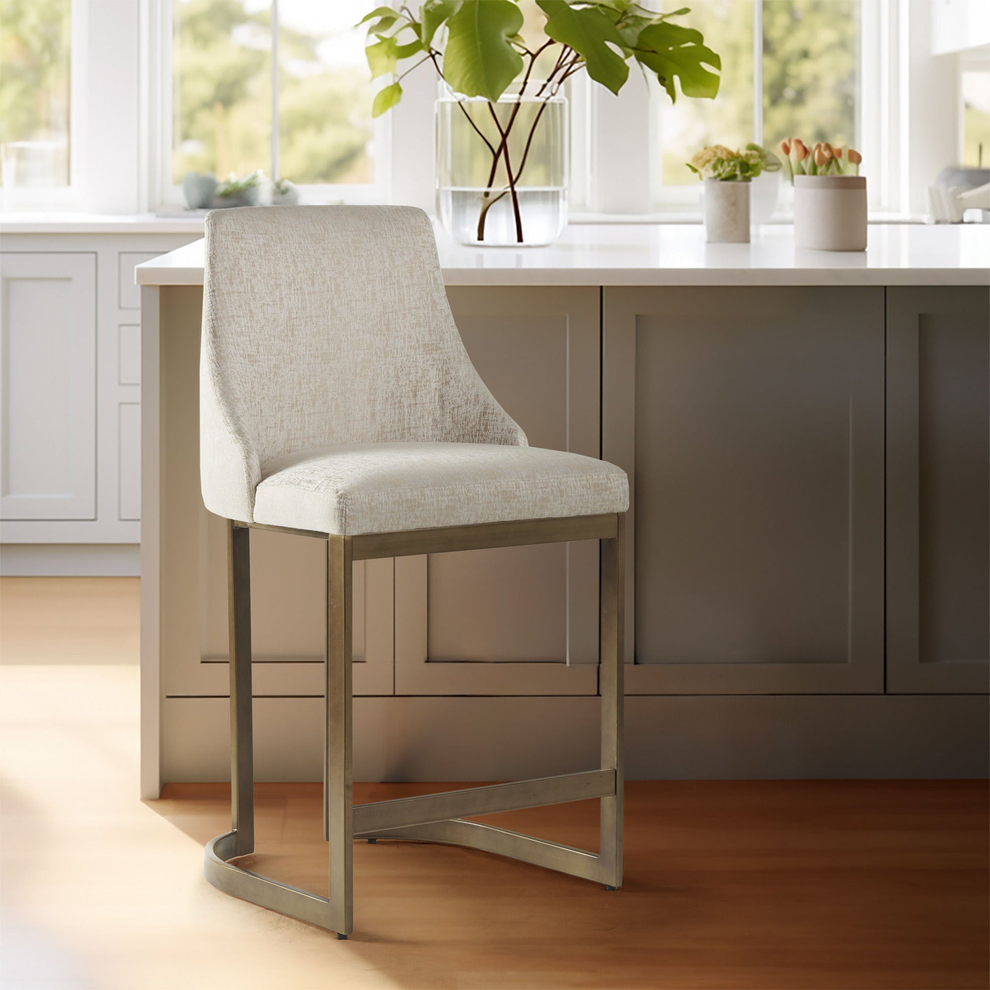 Modern Upholstered Counter Stool With Metal Base - Cream JLA