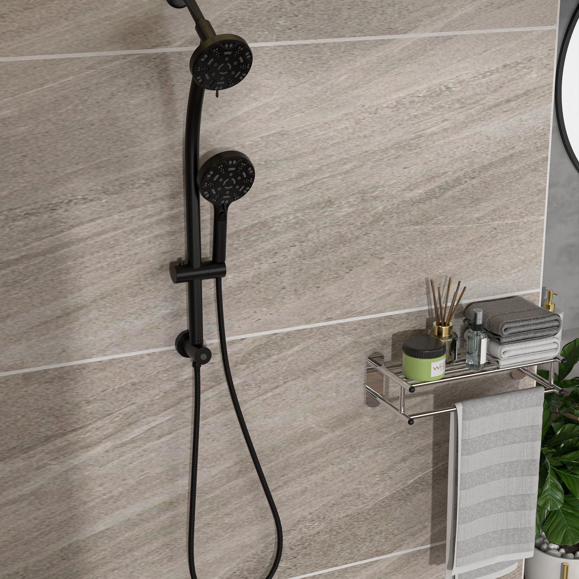 Multi Function Dual Shower Head System With 4.7" Rain Showerhead, 8 Function Hand Shower, Adjustable Slide Bar Daily Nest