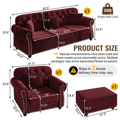 Upholstered Sofa Set With Nailhead Trim And Rolled Armrests, Includes Pillows Home Essentials