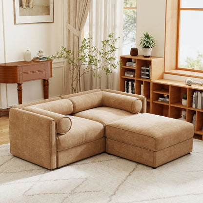 Contemporary Elegant White Chenille Sofa With Storage And Ottoman Home Essentials