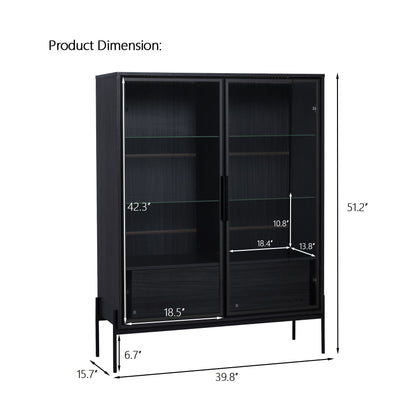 Modern Minimalist Style LED Curio Cabinet With Tempered Glass Door, Metal Legs Hearth and Haven