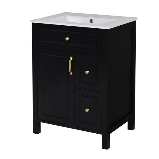 Elegant Bathroom Vanity With Ceramic Sink, Soft Close Doors And Drawers, Double Storage Racks Hearth and Haven