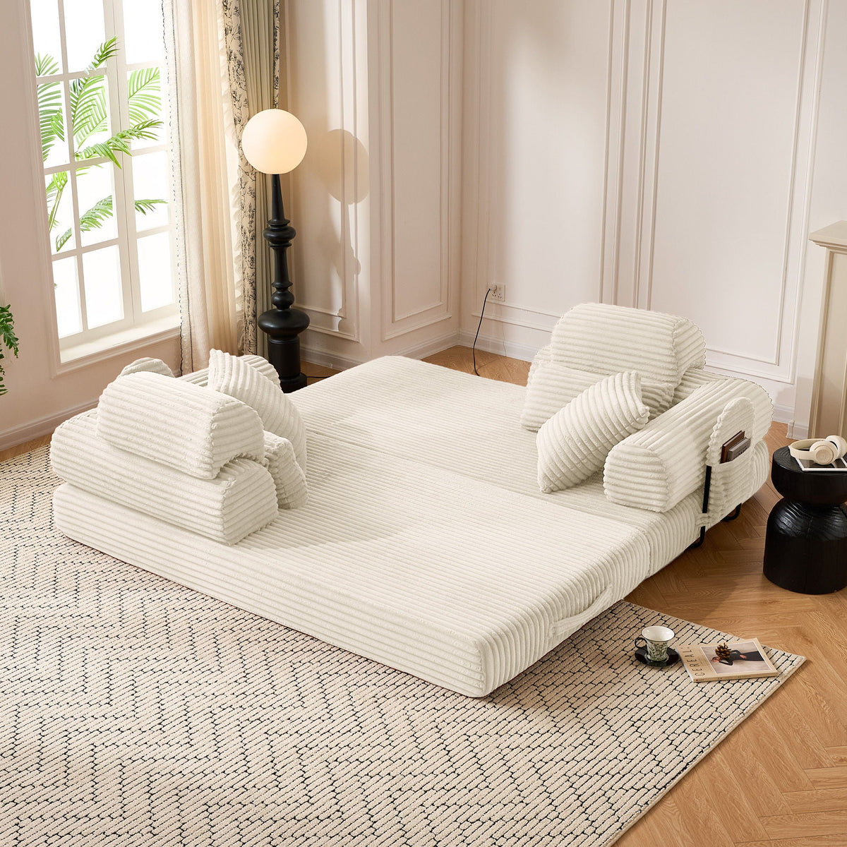 Convertible Sleeper Sofa With & Side Storage Pocket, Foldable Upholstered Couch For Living Room Home Essentials