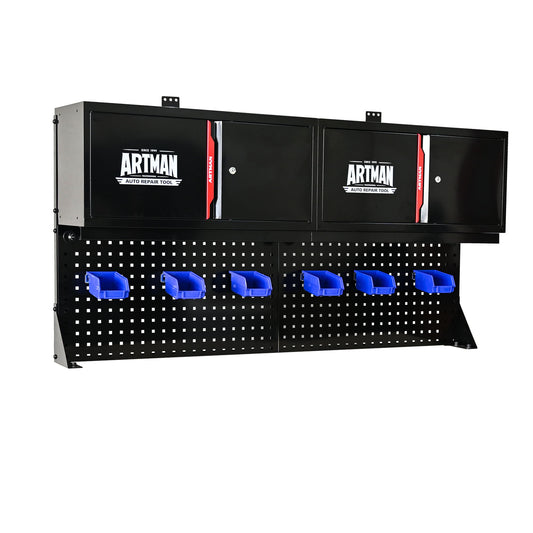 Wall Mounted Double Door Storage Cabinet With Tool Rack And Hooks, Stainless Steel - Black / Red Daily Nest