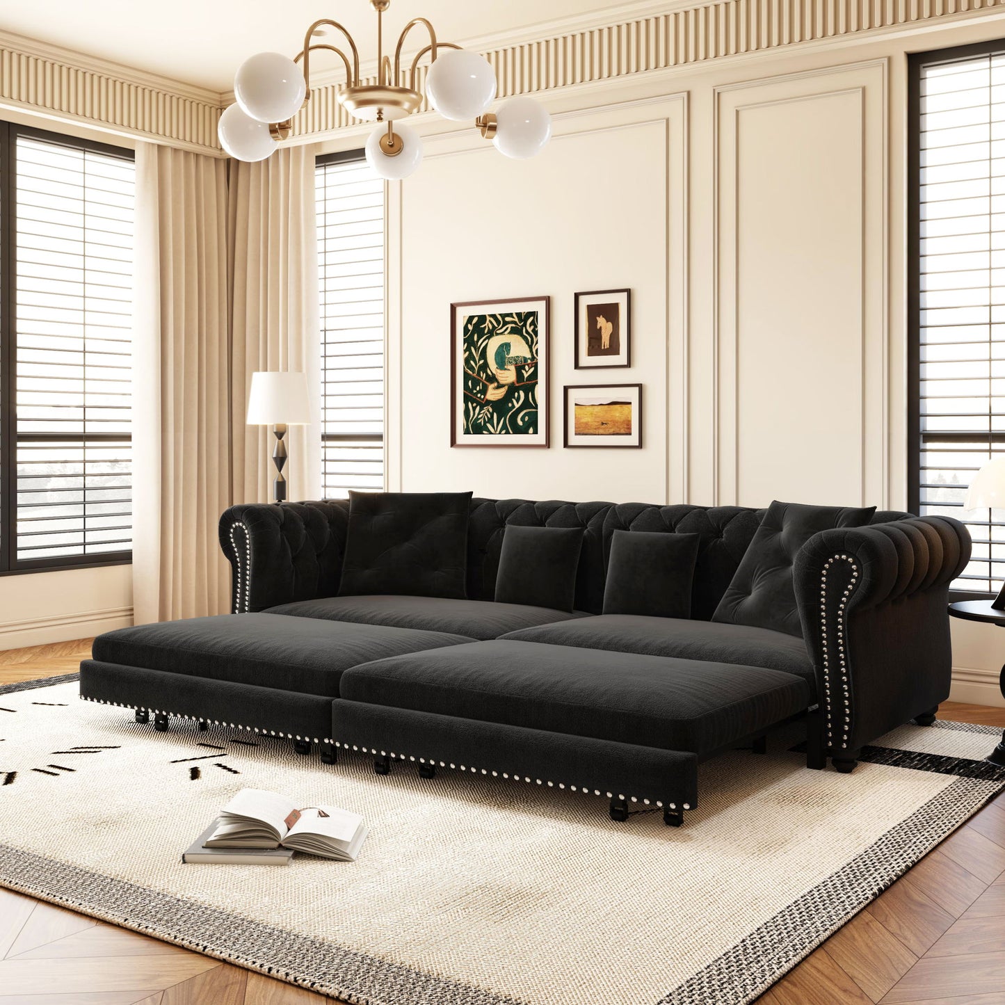 3 In 1 Convertible Sleeper Sofa Bed With Movable Ottoman Home Essentials