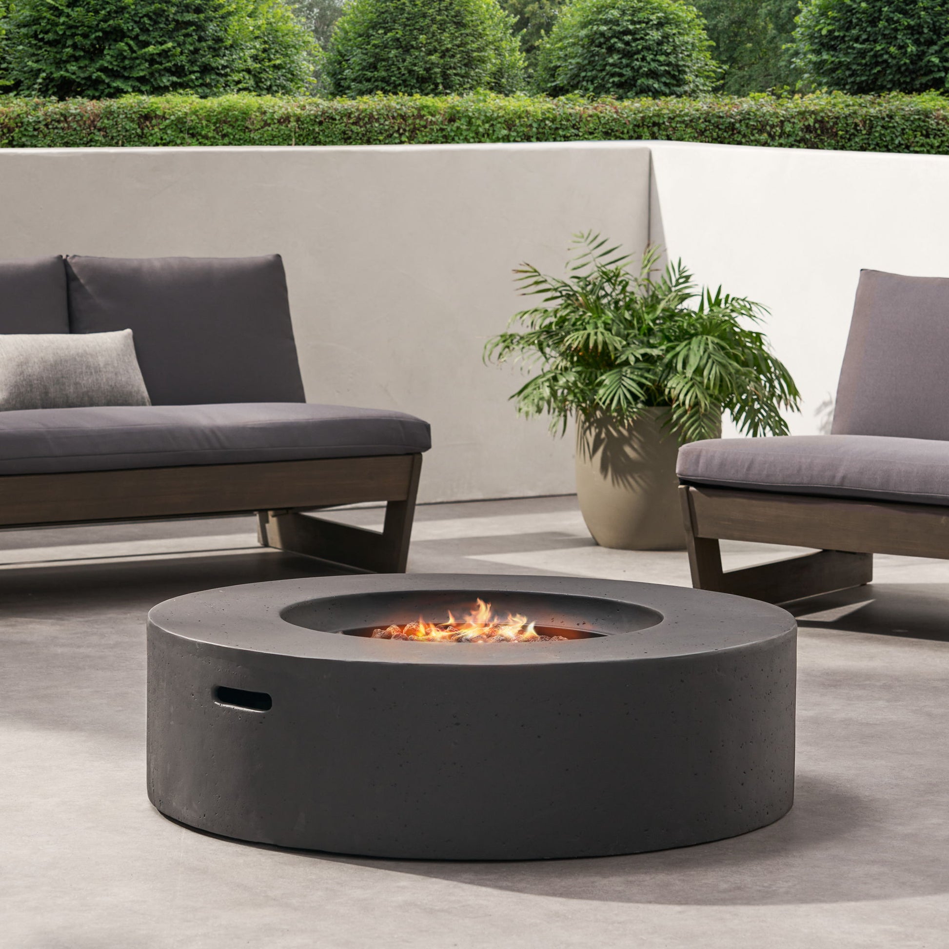 Modern Lightweight Concrete Outdoor Circular Fire Pit 50,000 Btu Noble House