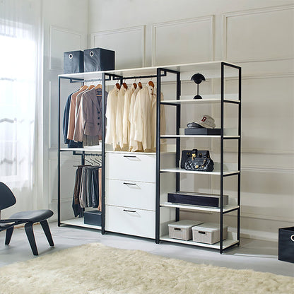 Fiona - Freestanding 3 Tower Wood Closet System With Metal Frame 7 Shelf Walk - White Home Essentials